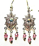 Silver Amethyst Bi-Cone Crystal Fancy Sunflower Pierced Earrings - NEW (#269) Sunflower