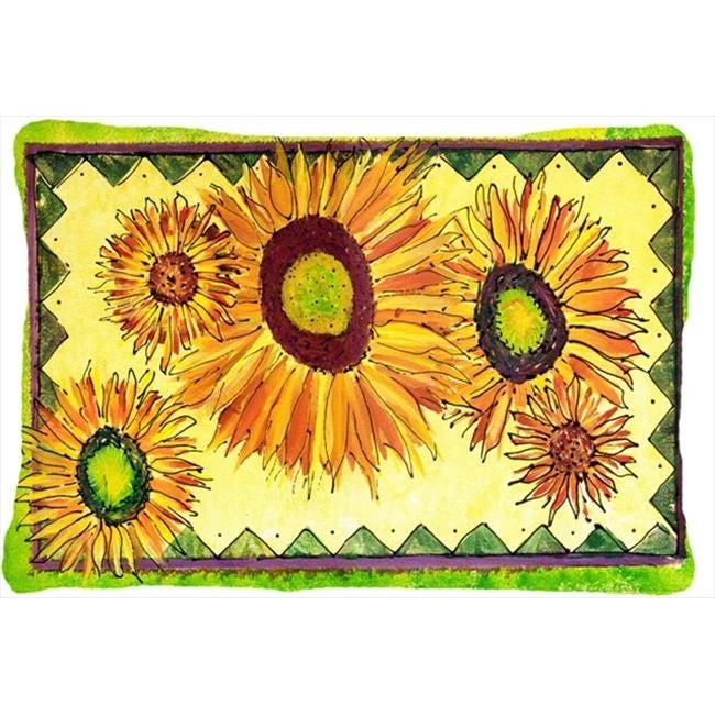 Rectangular sunflower decorative doormat with green border and yellow flower print