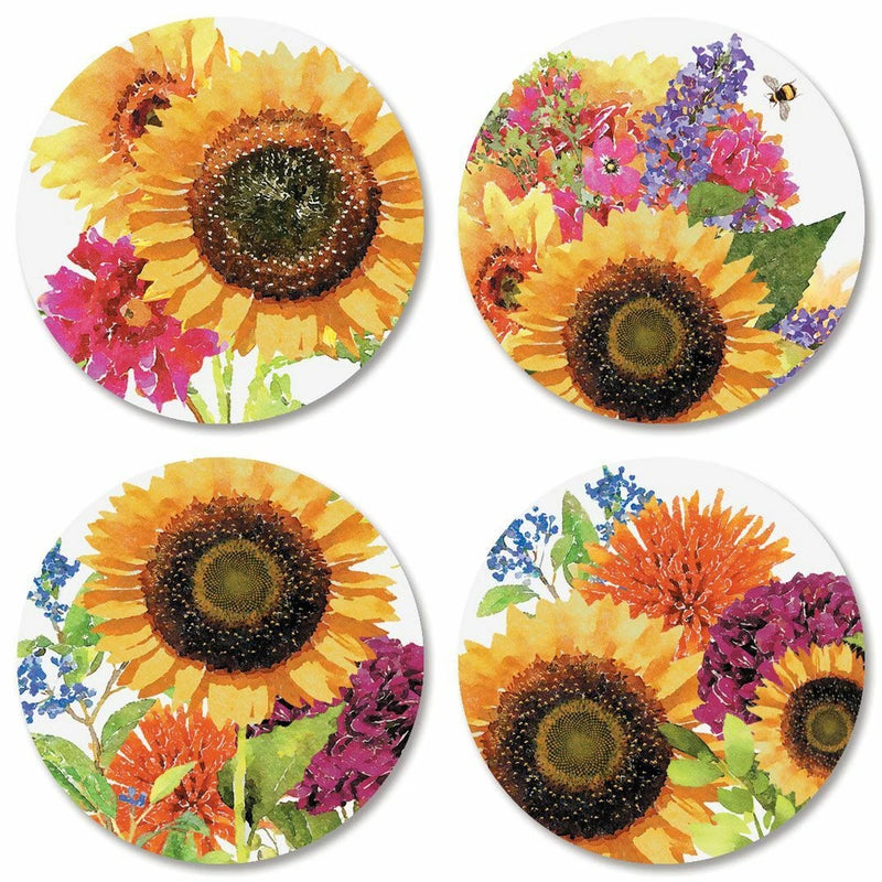 8 GORGEOUS 1 5/8" SUNFLOWER FLORAL SEALS STICKERS USA MADE #19 Fast Shipping Sunflower