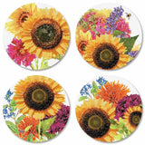 8 GORGEOUS 1 5/8" SUNFLOWER FLORAL SEALS STICKERS USA MADE #19 Fast Shipping Sunflower