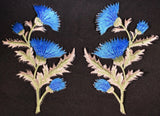 #5094B Thistle - Carnation Spray - Blue Flower Embroidery AppliquŽ Patch /Pair Carnation