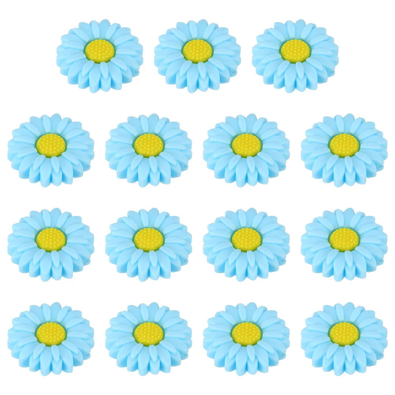30mm Silicone Flower Beads, 15 Pcs Sunflower Bead, Blue Yellow Sunflower