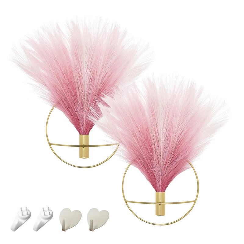 Pretty Jolly Boho Wall Decor, Metal Wall Art w/ Hanging Artificial Pampas Grass Pampas Grass
