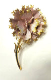 Gold Tone And Pink Enamel Carnation Brooch P23 Carnation