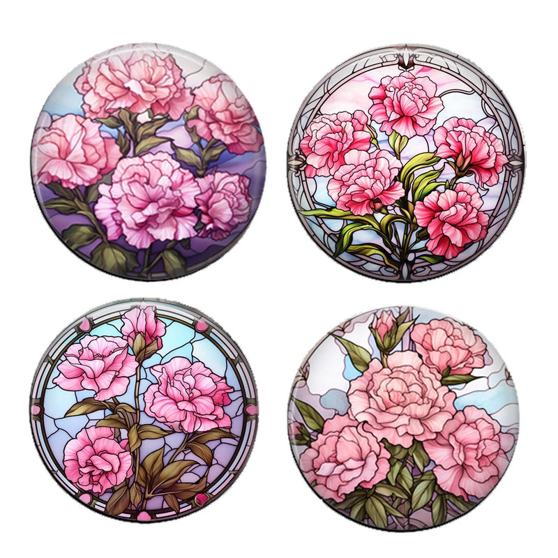 Set 4 Carnation January Birth Month Flower Magnets Faux Stained Glass Art Print Carnation