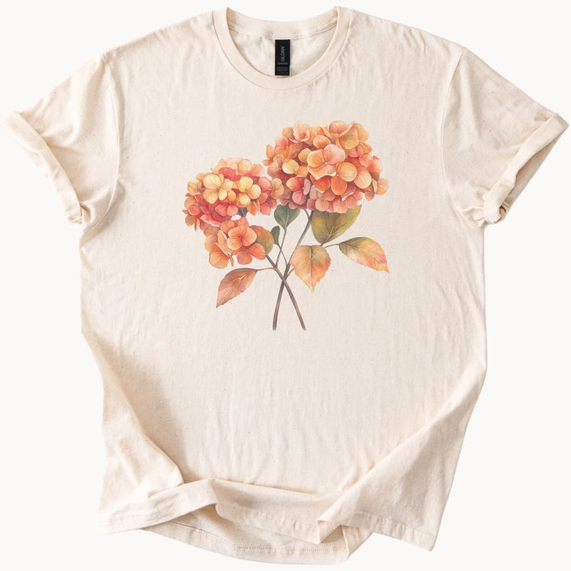 Orange Hydrangea Watercolor Flower Shirt Fall Floral Graphic Tee Shirt Hydrangea