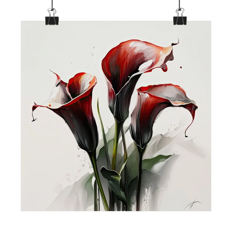 Red Calla Lilies Flower Art Print, Red Flower Painting, Flower DŽcor 05 Lily