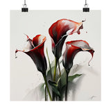 Red Calla Lilies Flower Art Print, Red Flower Painting, Flower DŽcor 05 Lily