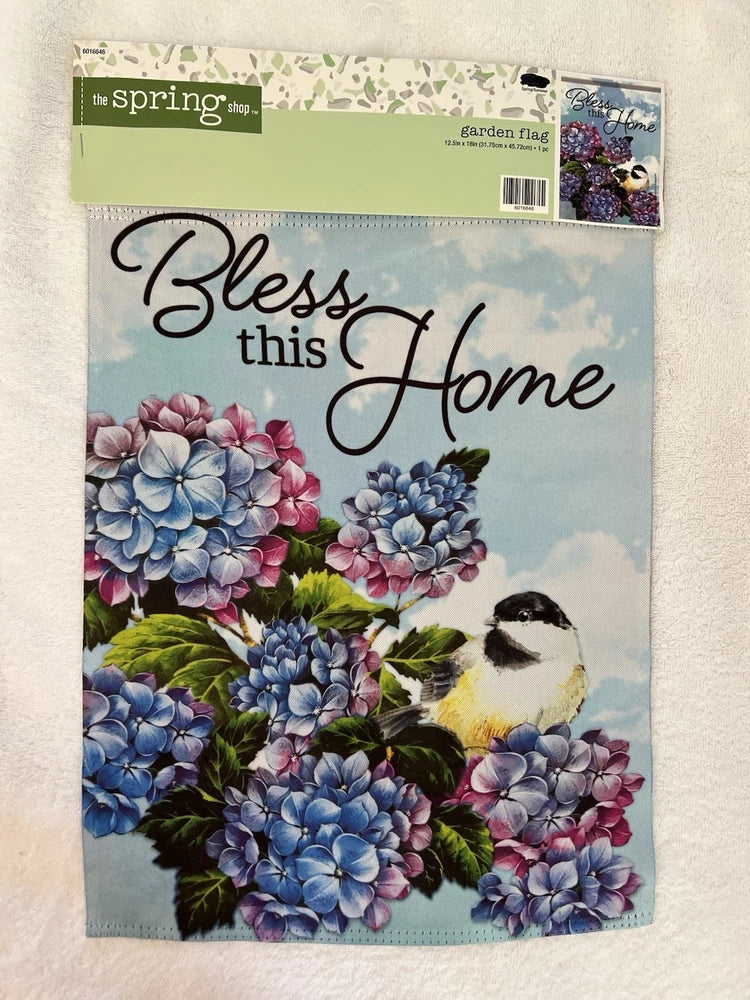 Spring Shop (Hobby Lobby) Garden Flag 12 x 18 ÒBless This HomeÓ Hydrangeas Bird Hydrangea