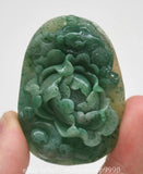 2.2" Chinese Natural Dushan Jade Carving Peony Flower Bird Pendant Amulet Peony