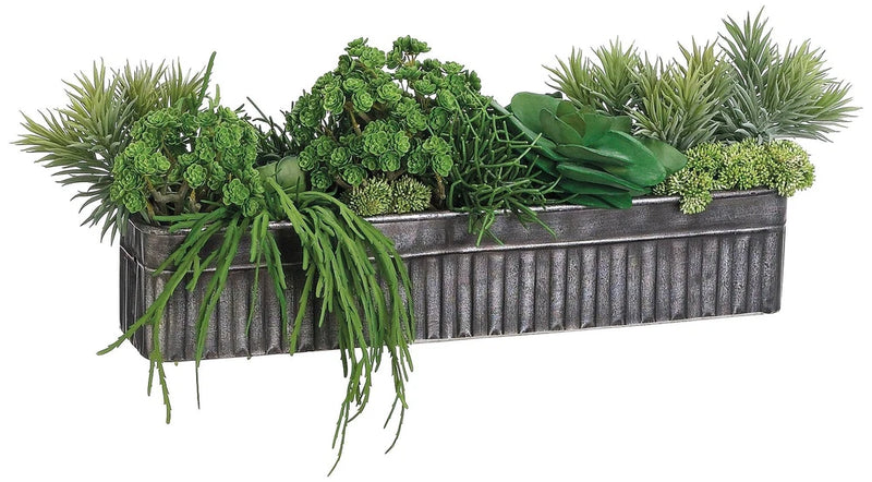 Green Succulent 10" High Faux Plant Mix in Tin Container Green Plant