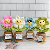 Crochet Emoji Sunflower, Handmade Smiling Flower, Desk Decor Gift Sunflower
