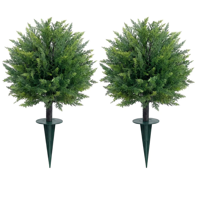 22 Inch Artificial Cedar Topiary Ball Trees, Set of 2 Outdoor UV Resistant Fa... Green Plant