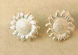 Silver tone Sunflower Sun Flower Clip on Button Earrings 5k 45 Sunflower