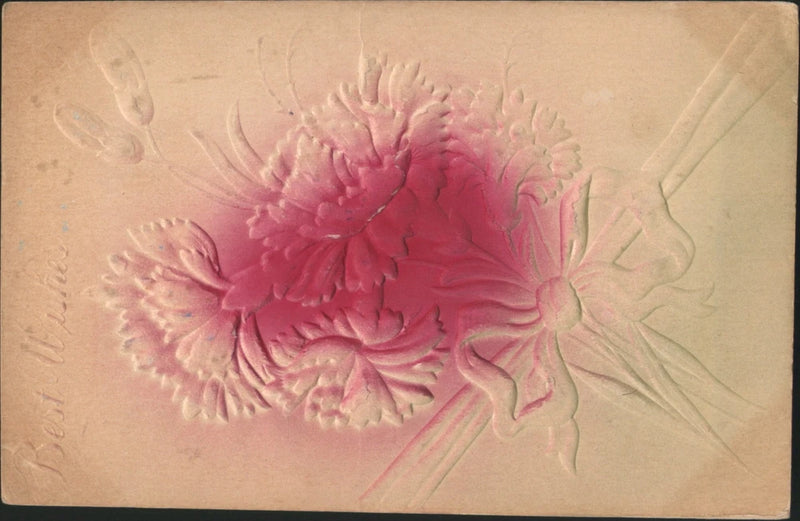 Embossed pink carnation floral greeting card, vintage hand-colored design