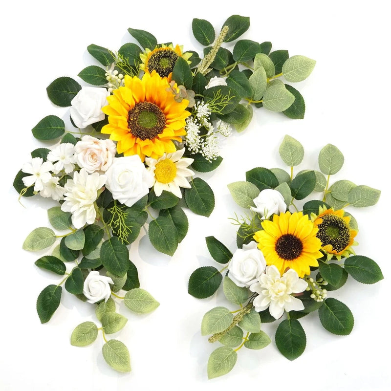 Wedding Decor (Pack of 2) Welcome Sign Flower Backdrop Garland for Ceremony R... Sunflower
