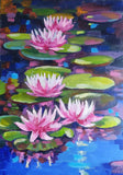 oil painting on panel with water lilies or lotuses original art 12 x 16 inches Lily