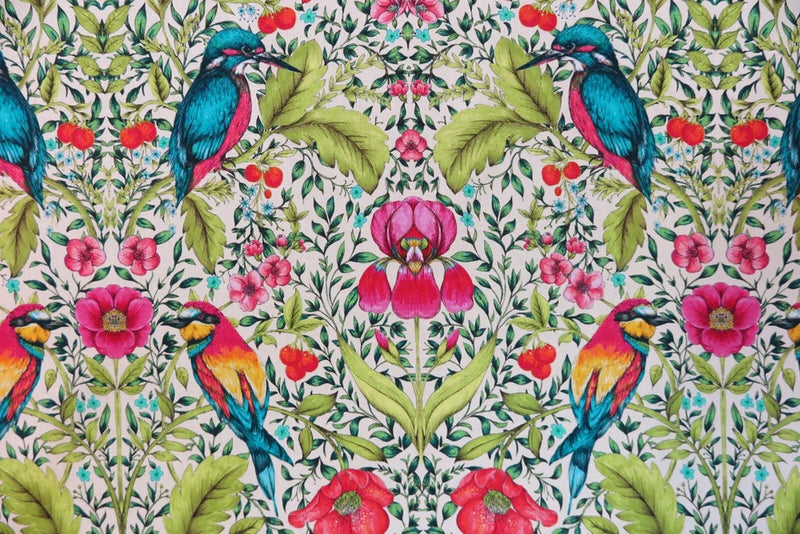 BLENDWORTH CURTAIN FABRIC DESIGN "Lambourn" 1 METRE PEACHY 100% COTTON Flowering Plants