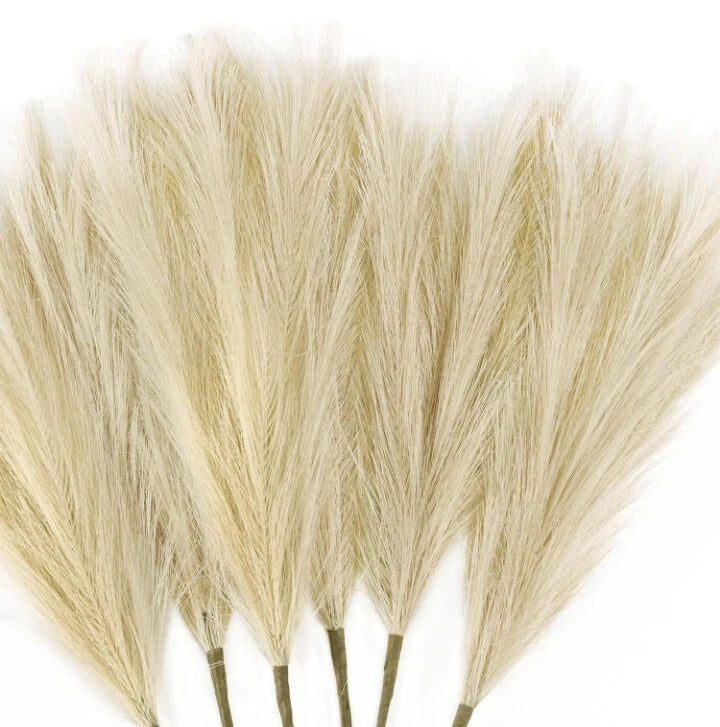 7 PCS Faux Pampas Grass- 18" Artificial for Boho Chic Home Wedding Decor (Beige) Pampas Grass