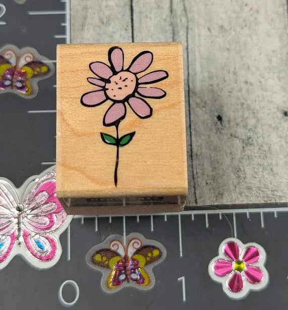Hero Arts Single Flower Daisy Sunflower Leafy Stem Rubber Stamp Wood #L62 Sunflower