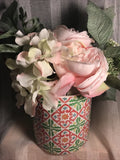 Faux Flower Centerpiece Ceramic Vase NWT Pink Cream Green Beautiful Floral Decor Hydrangea