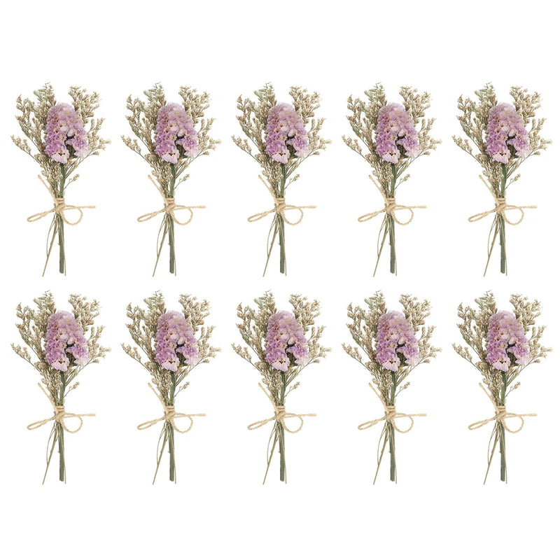 Set of 10 mini dried flower bouquets with light purple forget-me-not clusters