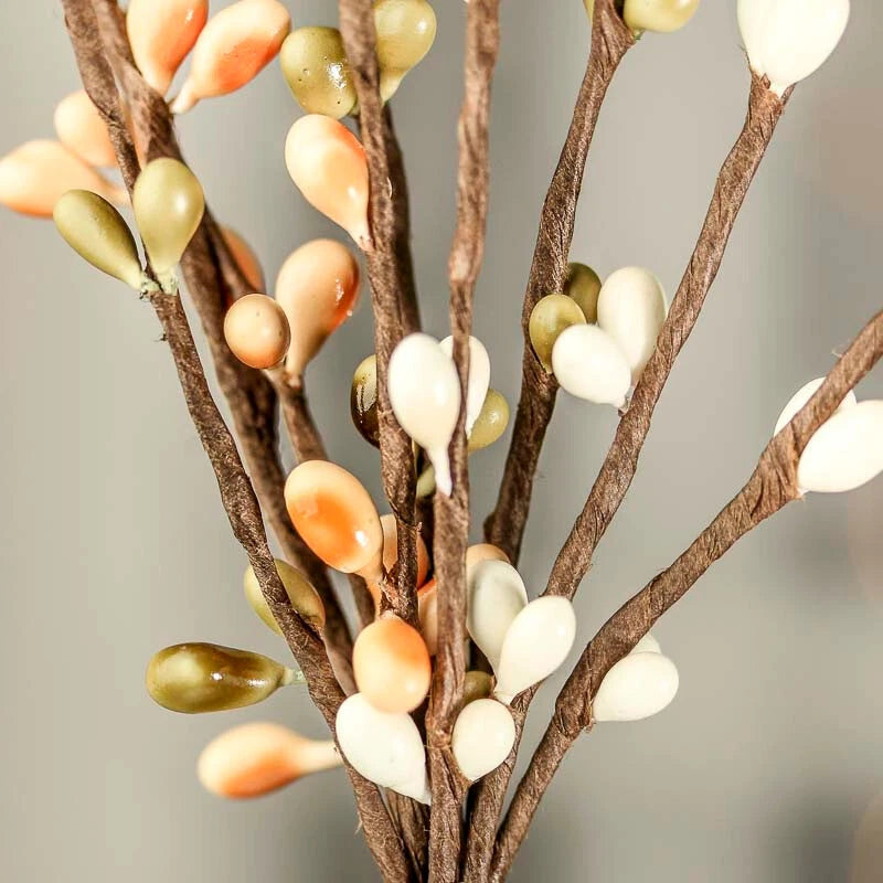 Set of 12 Hand Wrapped White, Peach and Olive Green 12" Pip Berry Sprays Green Plant