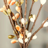 Set of 12 Hand Wrapped White, Peach and Olive Green 12" Pip Berry Sprays Green Plant