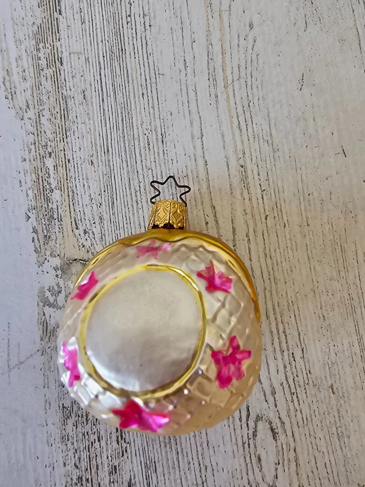 Vintage inge glas purse bag carnation flower glass ornament Xmas tree Carnation