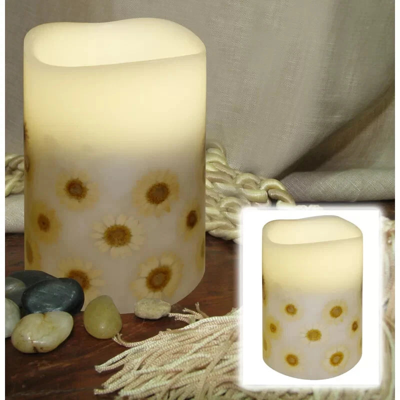 Home&Room Flameless Candle Pillar Sunflower 5.5" LED w/ On/Off Timer Night Light Sunflower