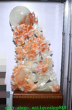 21.6''Chinese Jade Carving Hollow out Peony Flower Fish Animal Statue Sculpture Peony