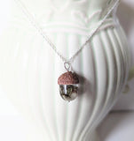 Handmade Real Hydrangea Flower Resin Acorn Autumn Necklace Unique Gift For Her Hydrangea