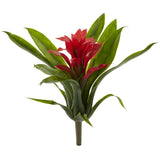 10Ó Bromeliad faux Flower Red Green Leaves Natural Set Of 6 Green Plant