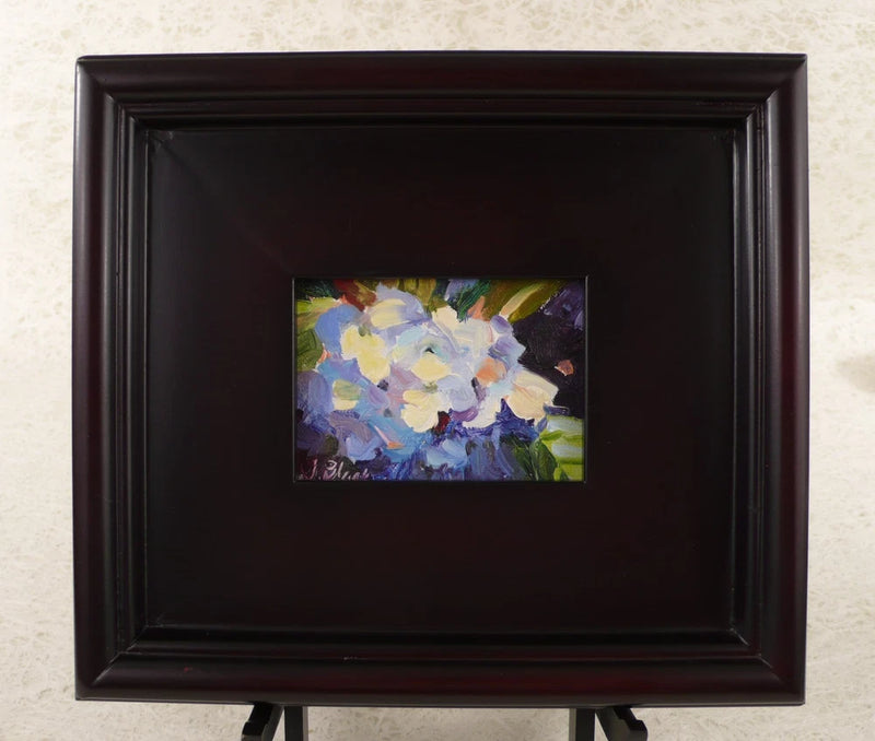 JENNIFER BLACK ORIGINAL PAINTING "BLUE HYDRANGEA" OIL on LINEN PANEL 4" x 3" Hydrangea