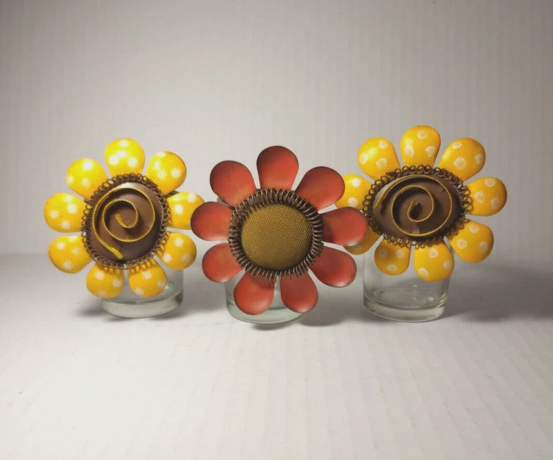 3 Metal Flower Candle Holders Sunflowers Spring Home Decor Tea Light Countrycore Sunflower