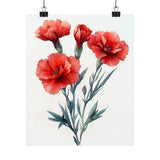 Boho Red Carnations Flower Art Print Poster, Minimalist Floral Wall Art 6 Carnation
