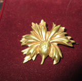 Lovely antique art nouveau repousse carnation flower gold tone brooch Carnation