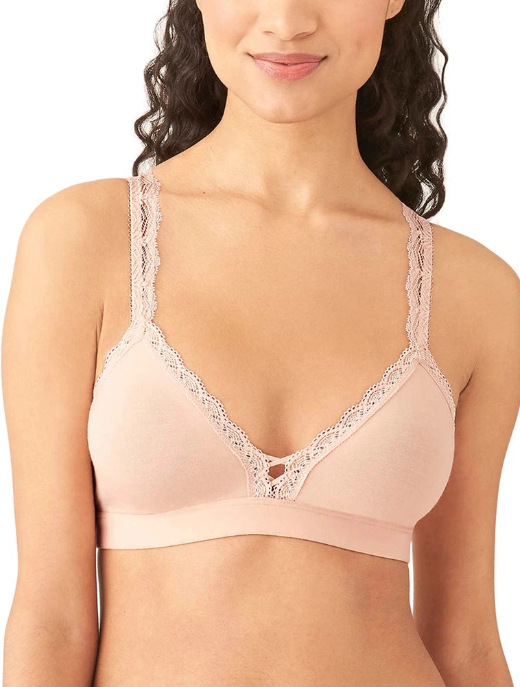 Light pink lace bralette with scalloped V-neck trim