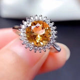 New Sunflower Summer Party Jewelry Yellow Citrine Gemstone Silver Women Rings Sunflower