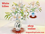Origami Pop Cards Lilies Flower Bouquet 3D Pop Up Greeting Card HAPPY BIRTHDAY Lily