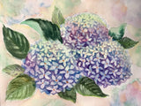 Original Watercolor. Hydrangea Flowers. Blue, Purple Floral Wall Art 9"x12" Hydrangea