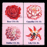Flowers Se-ten block of 4 mnh stamps 1978 USA #1879a  Rose Camellia Dahlia Lily Lily