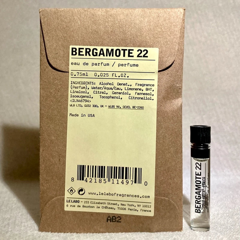 Le Labo Bergamote 22 Eau de Parfum EDP Sample Vial .025oz, .75ml New in Pouch EDP