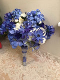 White & Blue Purple  Bridal bouquet Wedding Bridesmaid Faux Flower Floral Bouquet