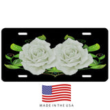 White Roses flower vanity  aluminum license plate car truck SUV tag black Roses