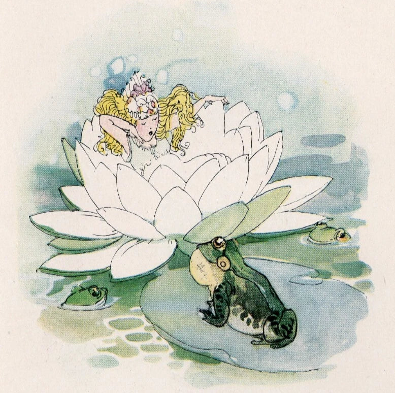 WATER LILY & PEARLY EVERLASTING Ð Wild Flower Children 1918 Chromo Bookplate Lily