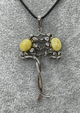 AMBER SUNFLOWER Pendant. Baltic Amber Stone Flower PENDANT with Sterling Silver. Sunflower