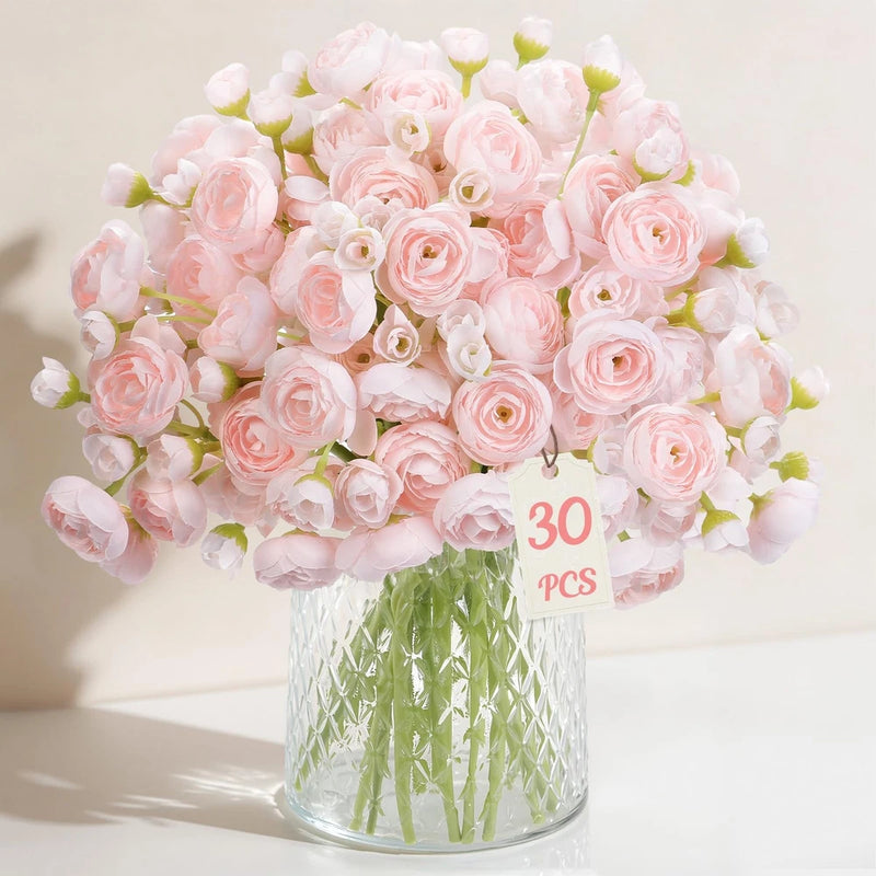 30 PCS Ranunculus Artificial Flower Faux Silk Mini Bulk Fake Wedding Decor Blush Ranunculus