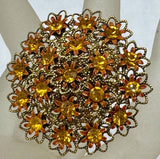 VINTAGE GOLD TONE FILIGREE SUNFLOWER DAISY FLOWER CLUSTER YELLOW GLASS BROOCH Sunflower