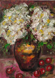 Hydrangea Original Oil Painting Cherries Small Floral Still Life Flower Bouquet Hydrangea